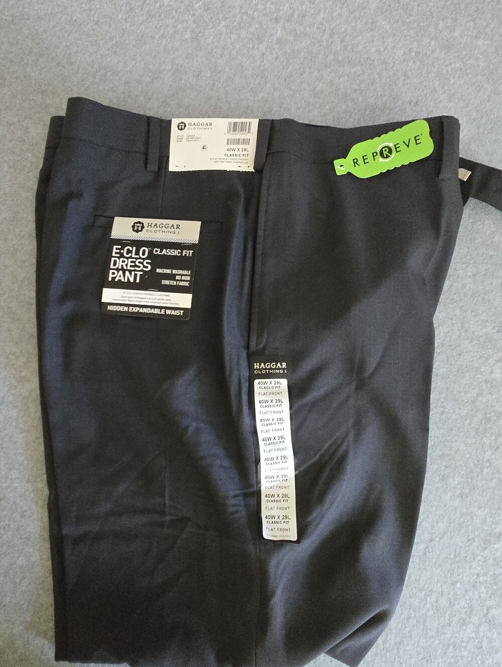 Haggar Mens ECLO Classic Fit Flat Front Dress Pants 40x29 NWT Med Gray